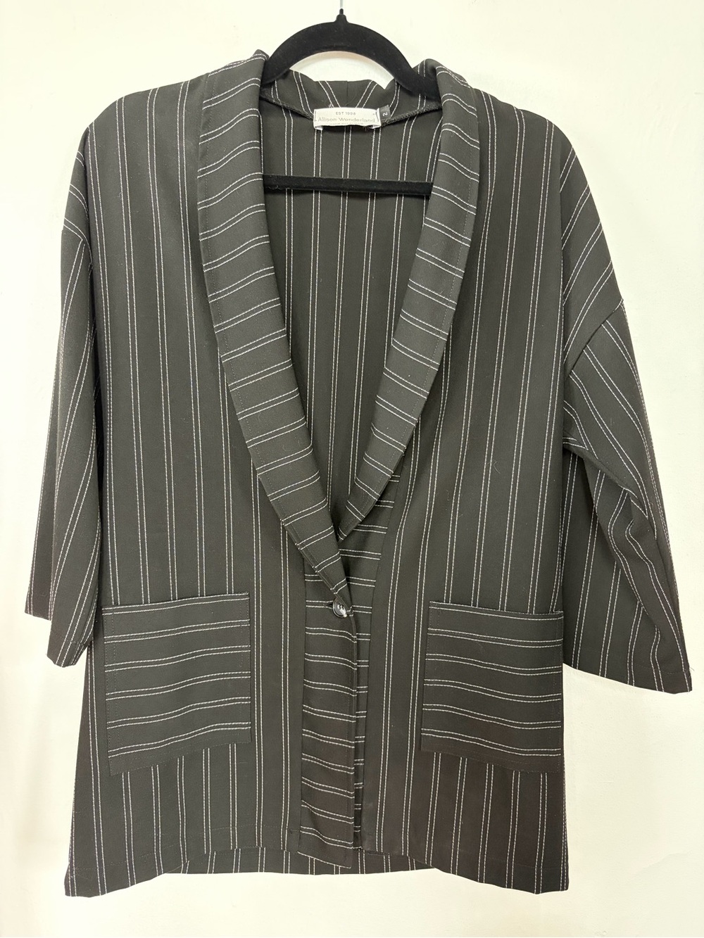 Made in Canada Black Pinstripe Shawl-Collar Blazer Jacket